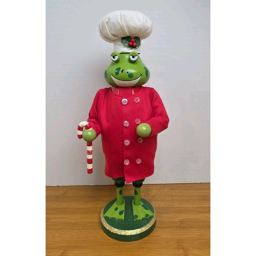 Christmas Chef FROG Nutcrackers 14" w/ Red Coat, White Chef‎ Hat, Candy Cane